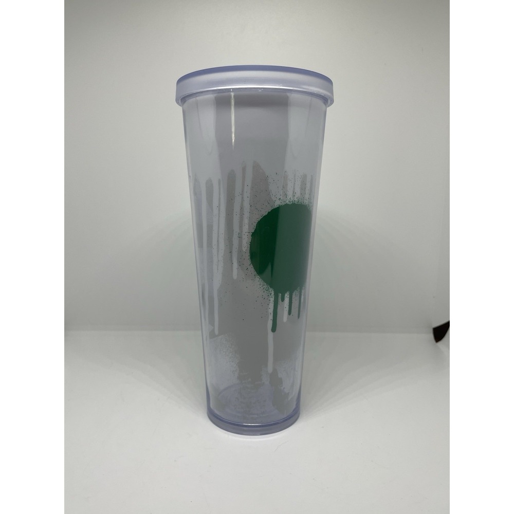 STARBUCKS 2014 Cold Cup GRAFFITI 24 oz Venti Tumbler Green Dot Paint